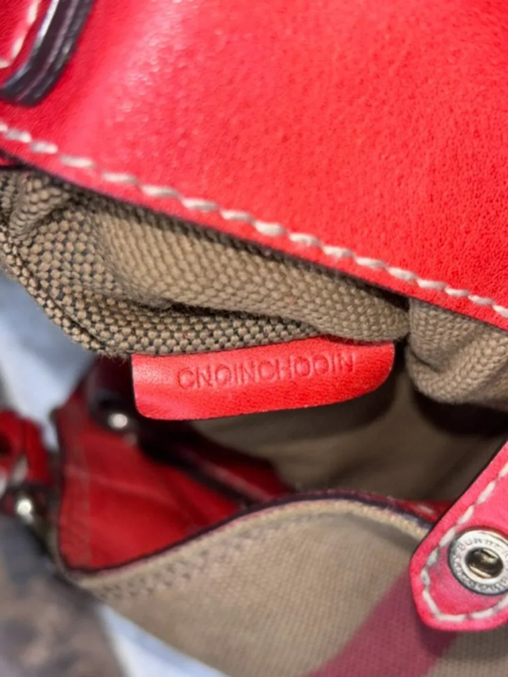Burberry Ashby Check Canvas Bucket Bag Red Leather SHW + Pouch & Strap